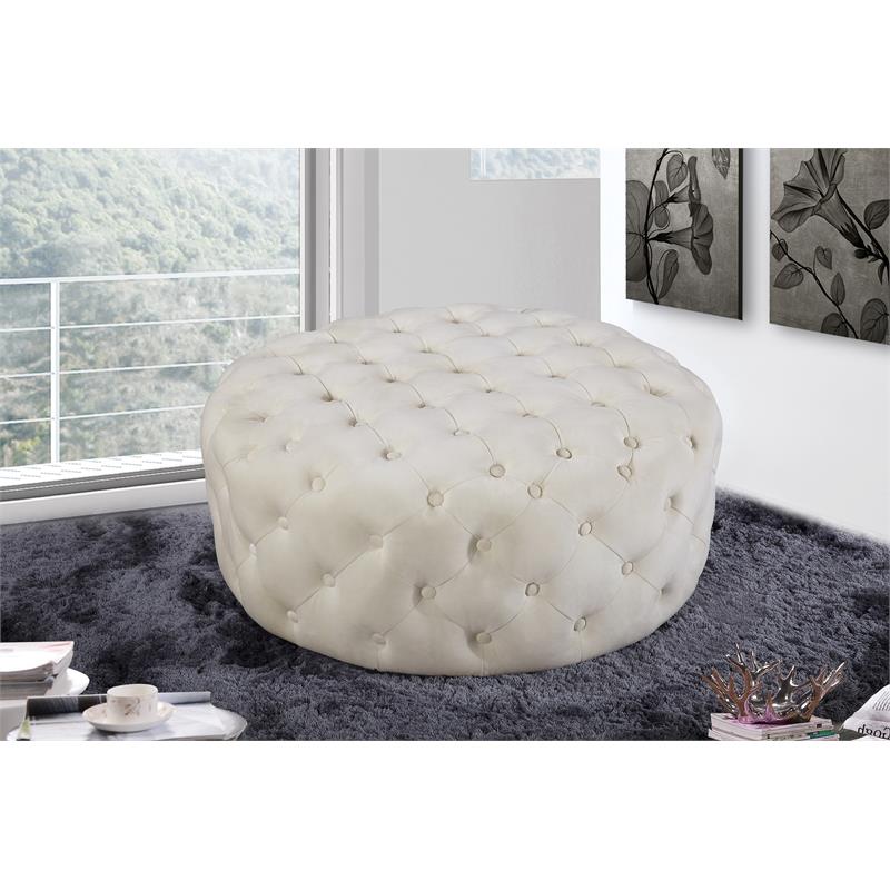 Pemberly Row Modern Button Tufted Cream Velvet Ottoman and Bench