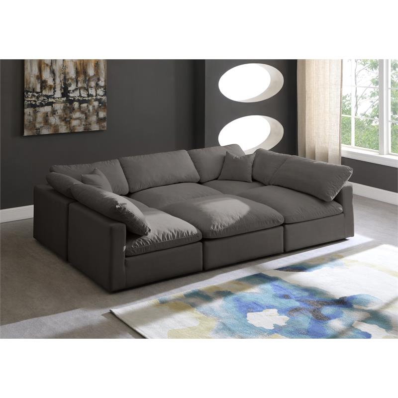 Pemberly Row Contemporary Standard Gray Velvet Modular Sectional