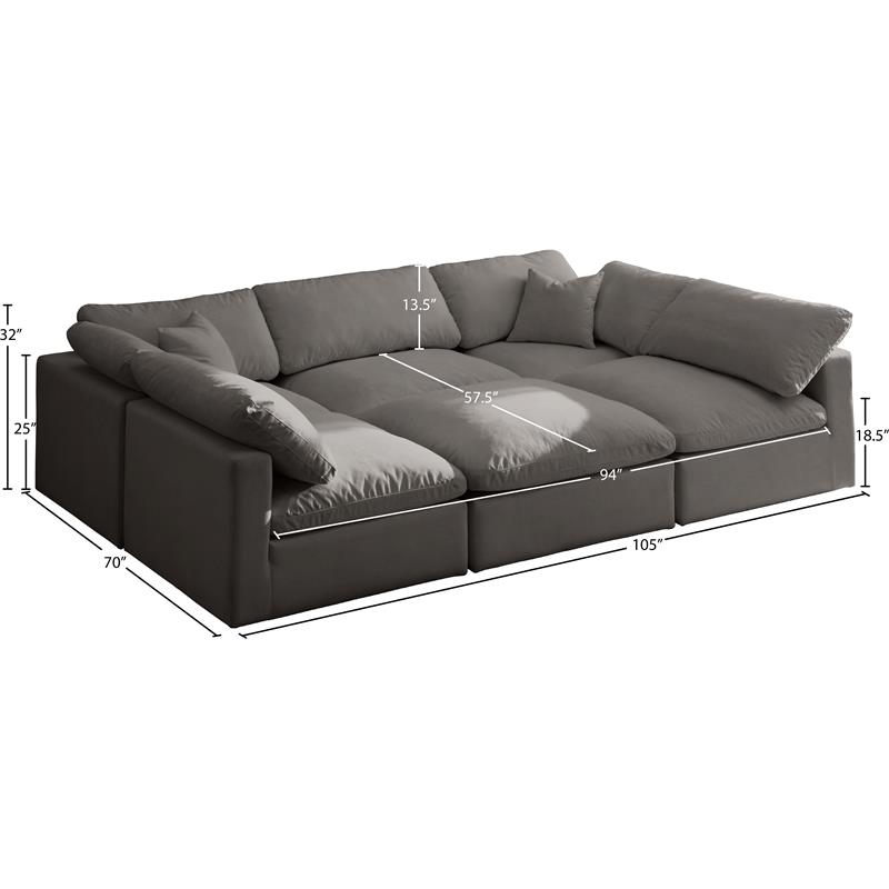 Pemberly Row Contemporary Standard Gray Velvet Modular Sectional