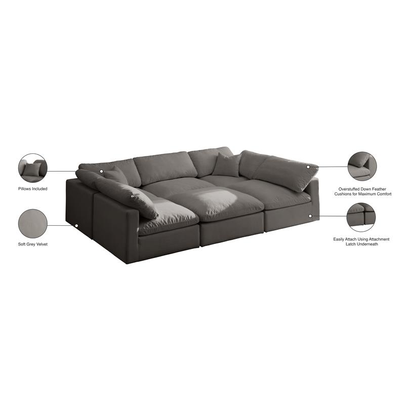 Pemberly Row Contemporary Standard Gray Velvet Modular Sectional