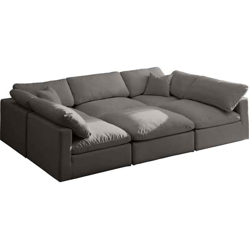 Pemberly Row Contemporary Standard Gray Velvet Modular Sectional