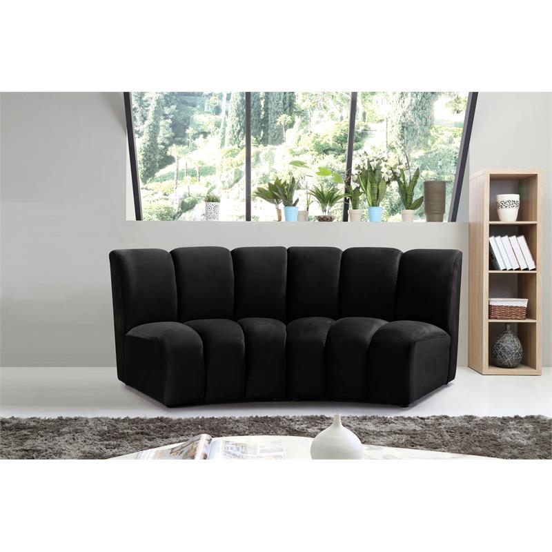 Pemberly Row Contemporary Black Velvet 2pc. Modular Sectional