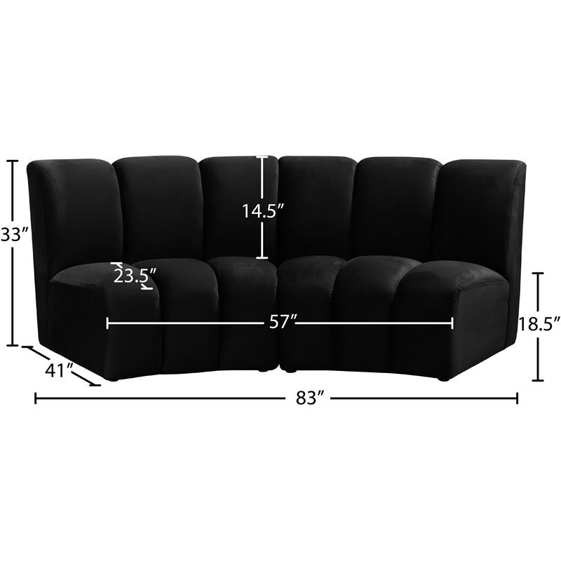Pemberly Row Contemporary Black Velvet 2pc. Modular Sectional