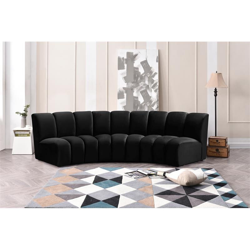 Pemberly Row Contemporary Black Velvet 3pc. Modular Sectional
