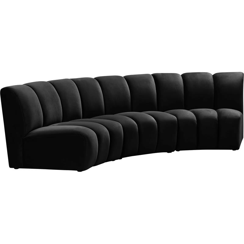 Pemberly Row Contemporary Black Velvet 3pc. Modular Sectional