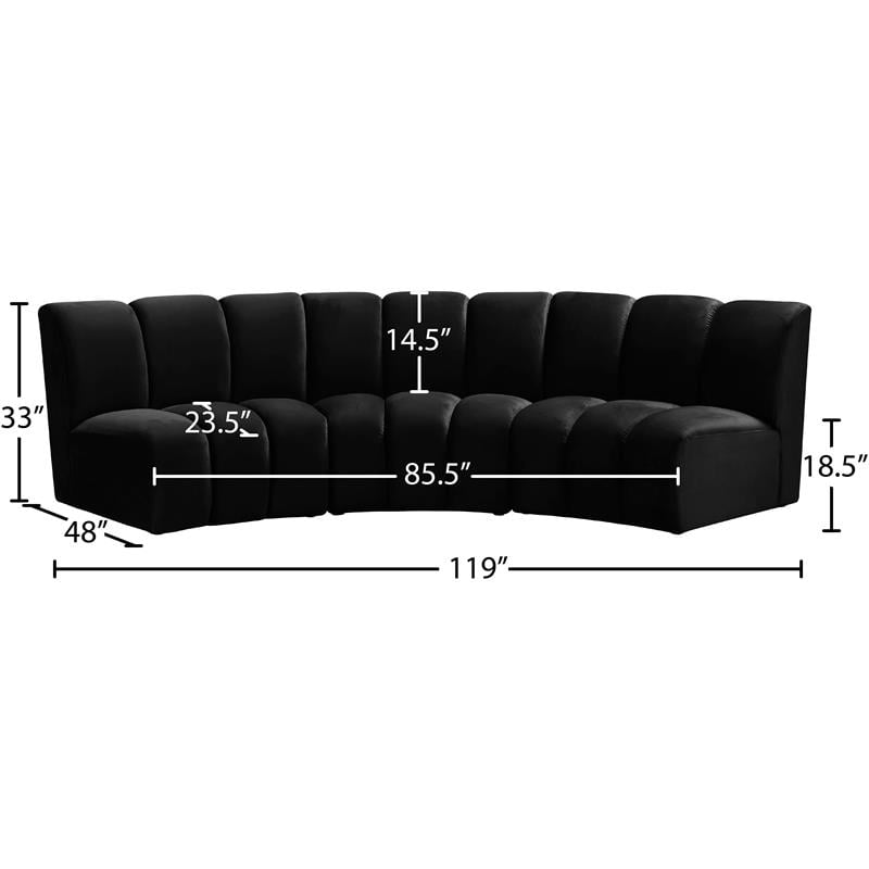 Pemberly Row Contemporary Black Velvet 3pc. Modular Sectional