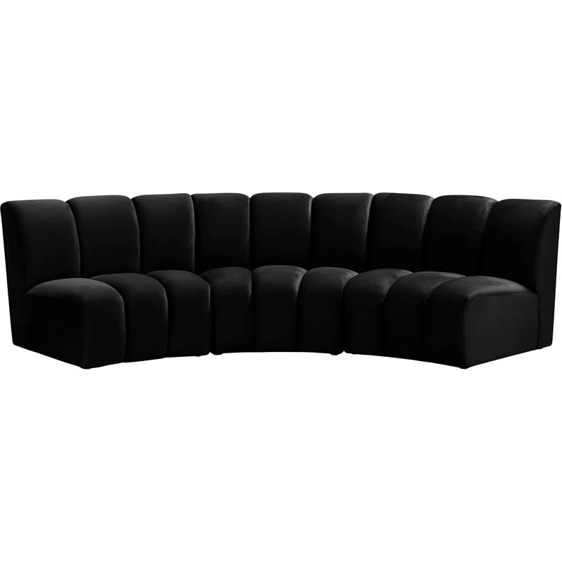 Pemberly Row Contemporary Black Velvet 3pc. Modular Sectional