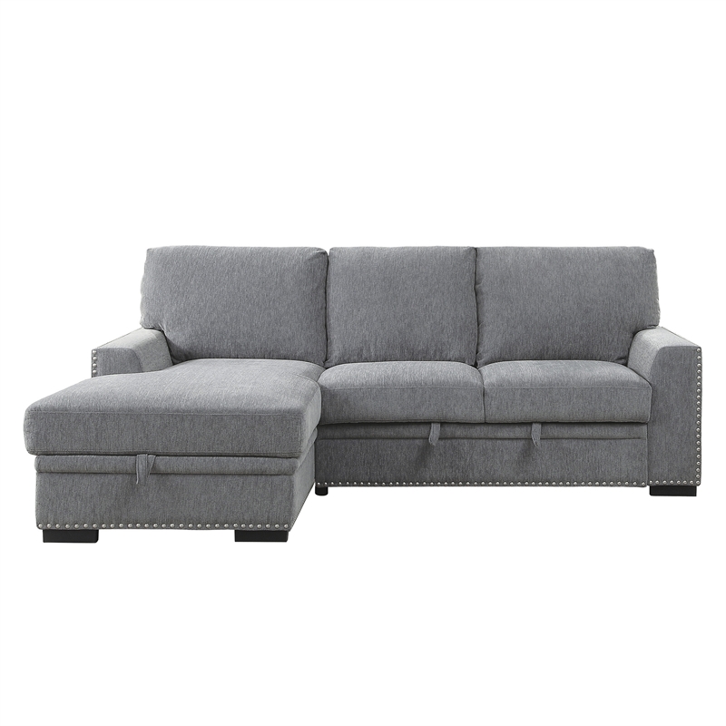 Pemberly Row Sectional with Pull Out Bed and Storage in Dark Gray