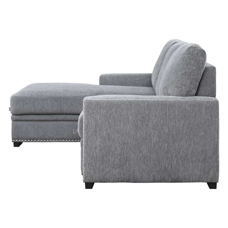 Pemberly Row Sectional with Pull Out Bed and Storage in Dark Gray