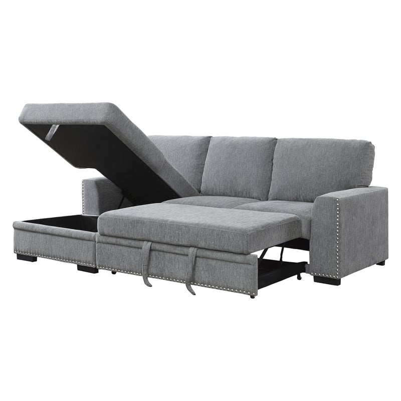 Pemberly Row Sectional with Pull Out Bed and Storage in Dark Gray