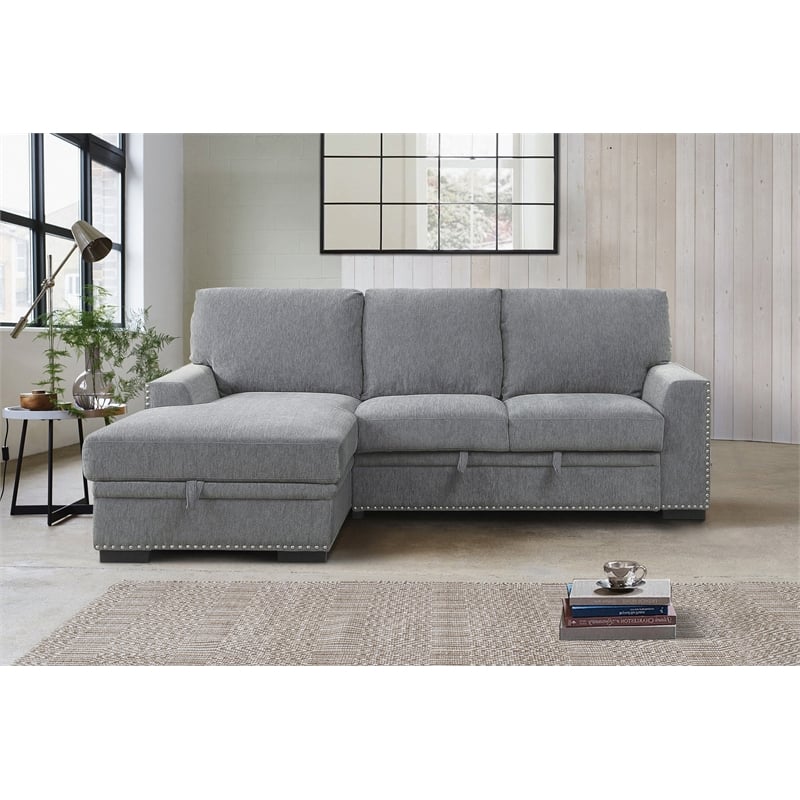 Pemberly Row Sectional with Pull Out Bed and Storage in Dark Gray