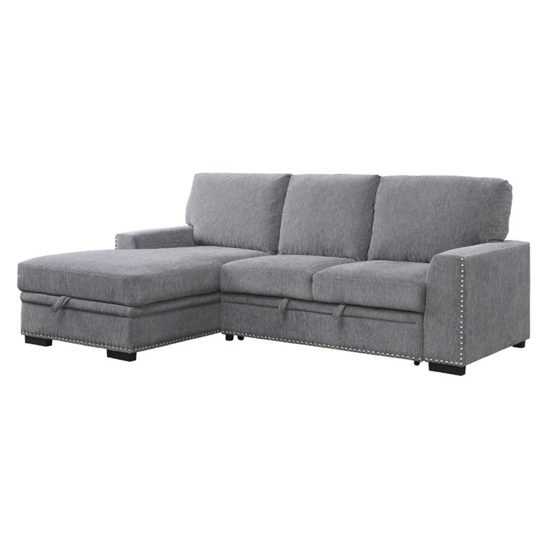 Pemberly Row Sectional with Pull Out Bed and Storage in Dark Gray