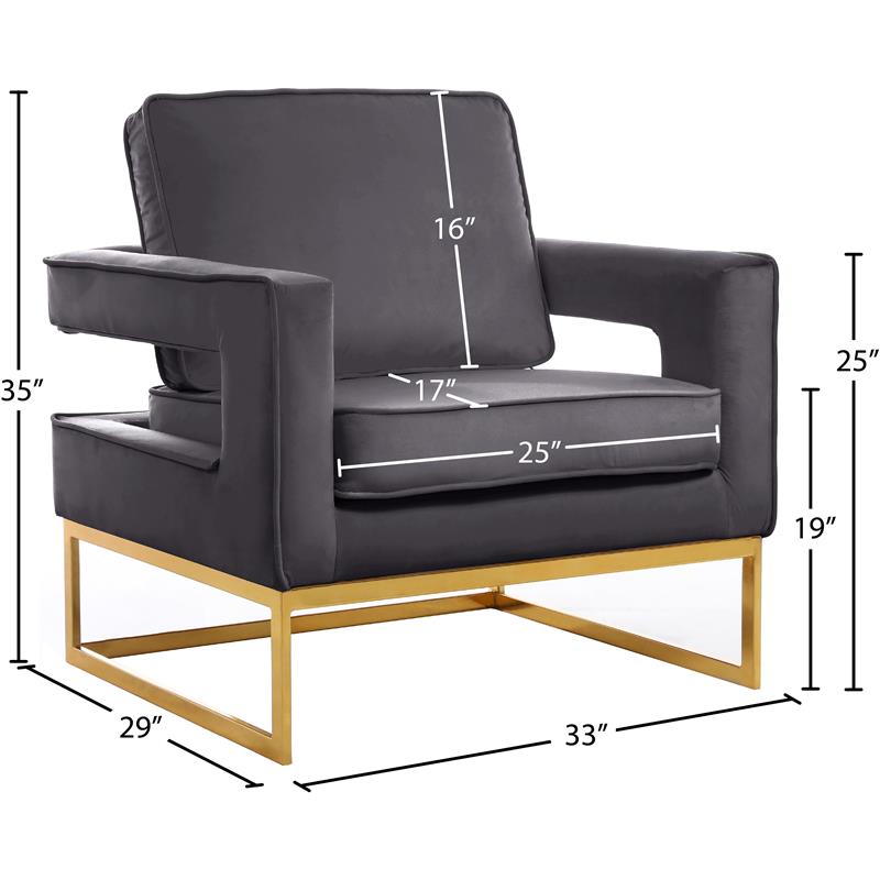 Pemberly Row Modern Gray Velvet Accent Chair with Gold Iron Base