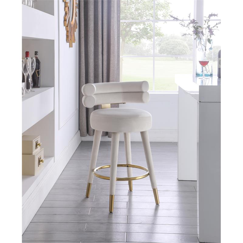 Pemberly Row Contemporary Cream Velvet Counter Stool (Set of 2)