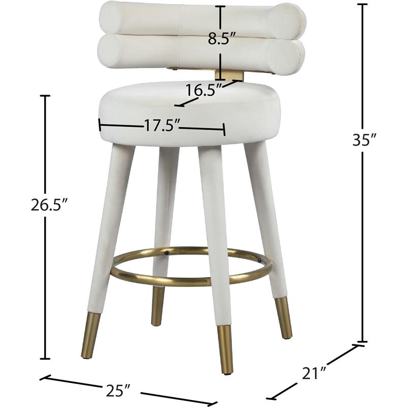 Pemberly Row Contemporary Cream Velvet Counter Stool (Set of 2)