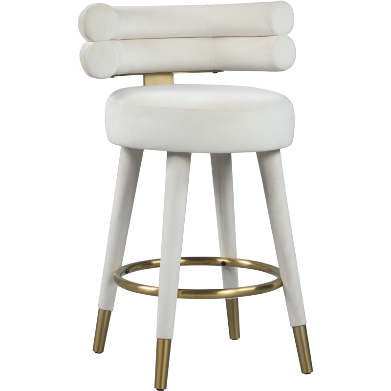 Pemberly Row Contemporary Cream Velvet Counter Stool (Set of 2)