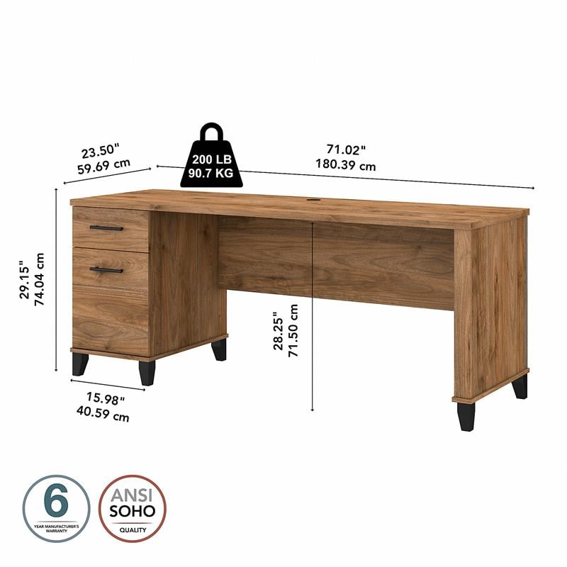 Pemberly Row 72W Office Desk with Drawers in Fresh Walnut - Engineered Wood