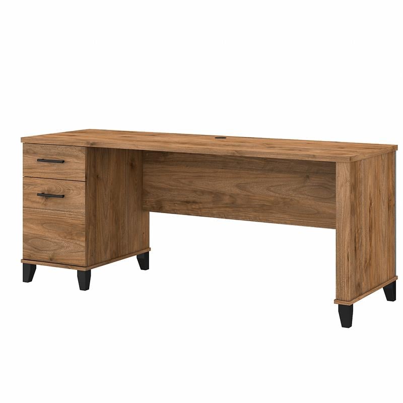 Pemberly Row 72W Office Desk with Drawers in Fresh Walnut - Engineered Wood