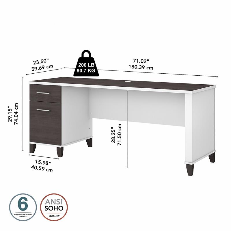 Pemberly Row 72W Office Desk with Drawers in White and Storm Gray - Wood