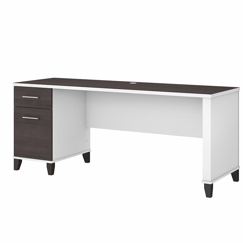 Pemberly Row 72W Office Desk with Drawers in White and Storm Gray - Wood