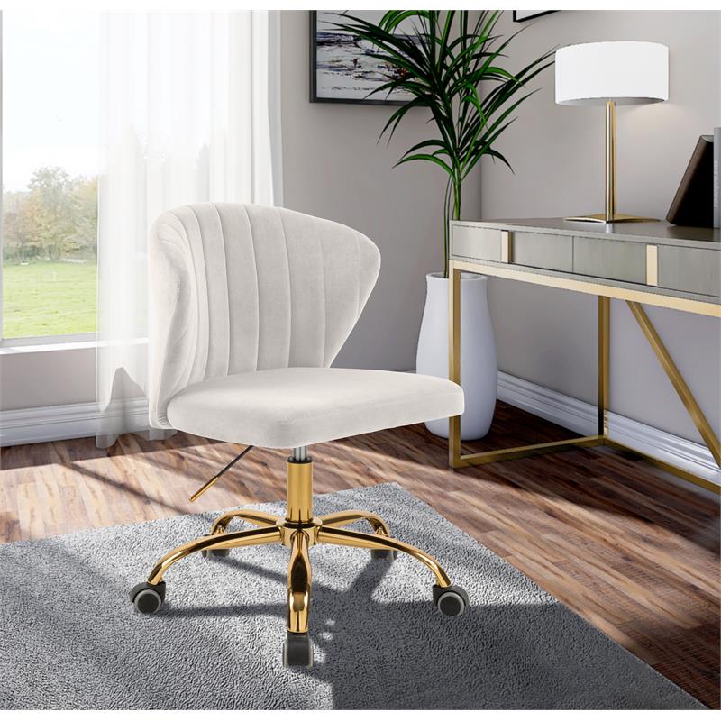 Pemberly Row Swivel Adjustable Cream Velvet and Gold Office Chair