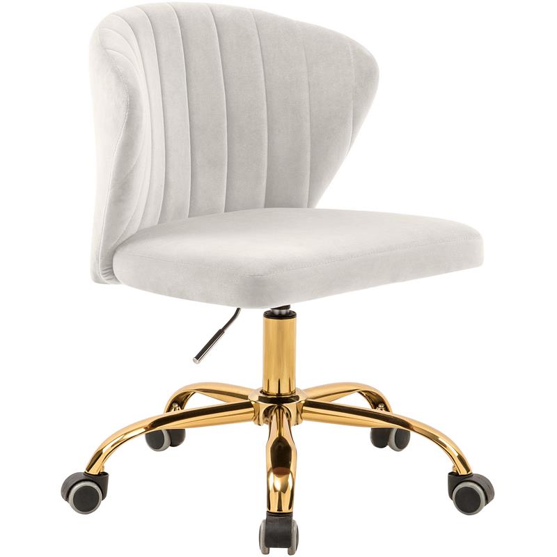 Pemberly Row Swivel Adjustable Cream Velvet and Gold Office Chair