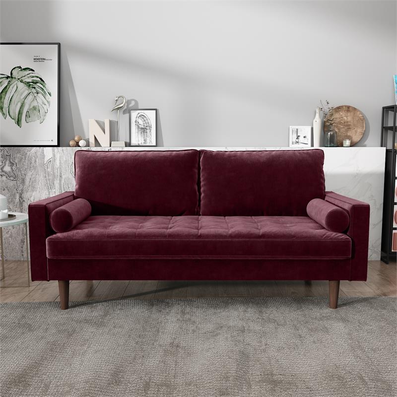 Pemberly Row Modern / Contemporary Velvet Living Room Sofa In Rosy