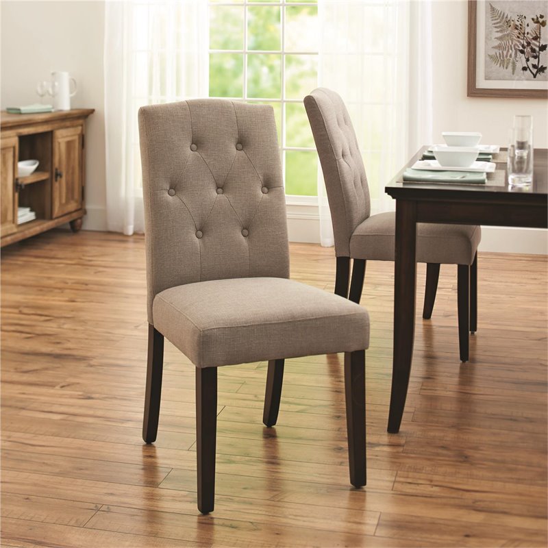 Pemberly Row Tufted Dining or Living Room Accent Chair in Taupe
