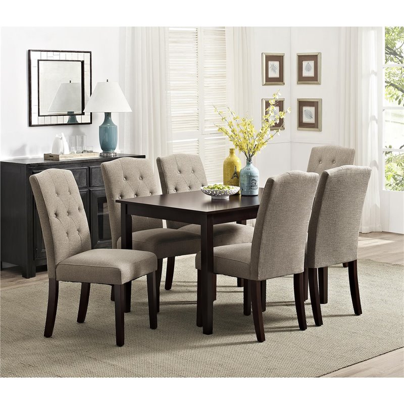 Pemberly Row Tufted Dining or Living Room Accent Chair in Taupe