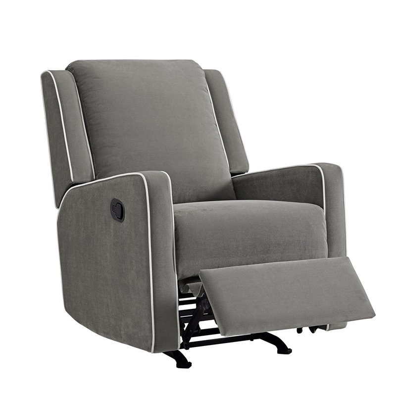 Pemberly Row Rocker Recliner Chair in Pocket Coil Seating in Gray Linen