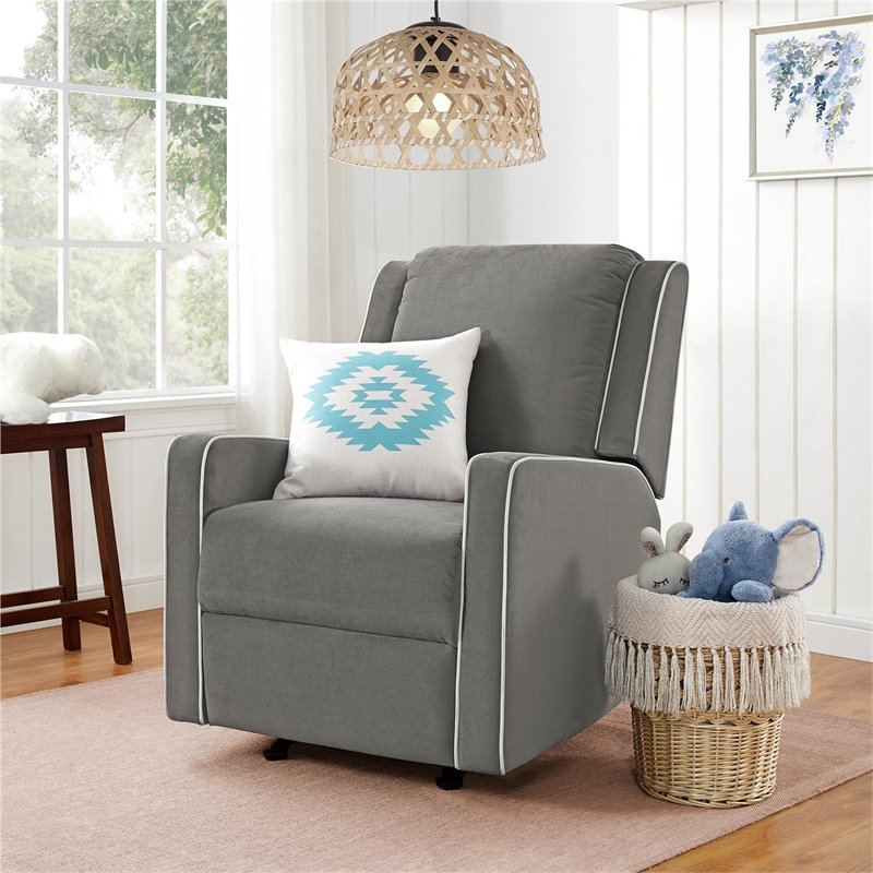 Pemberly Row Rocker Recliner Chair in Pocket Coil Seating in Gray Linen