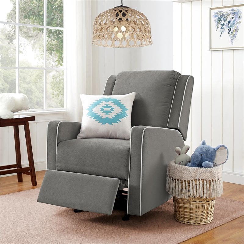 Pemberly Row Rocker Recliner Chair in Pocket Coil Seating in Gray Linen