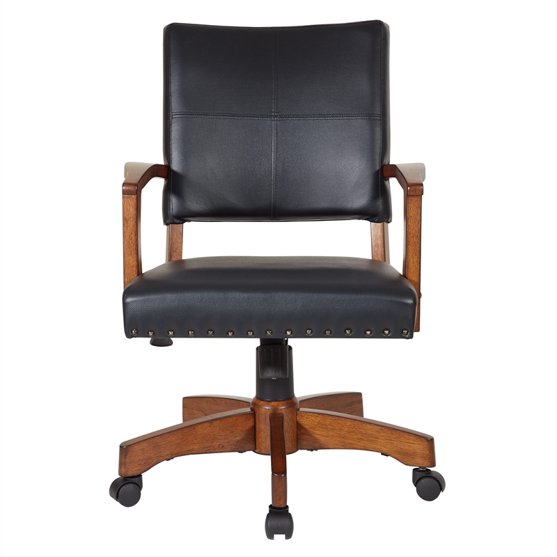 Pemberly Row Deluxe Wood Bankers Chair in Black Faux Leather