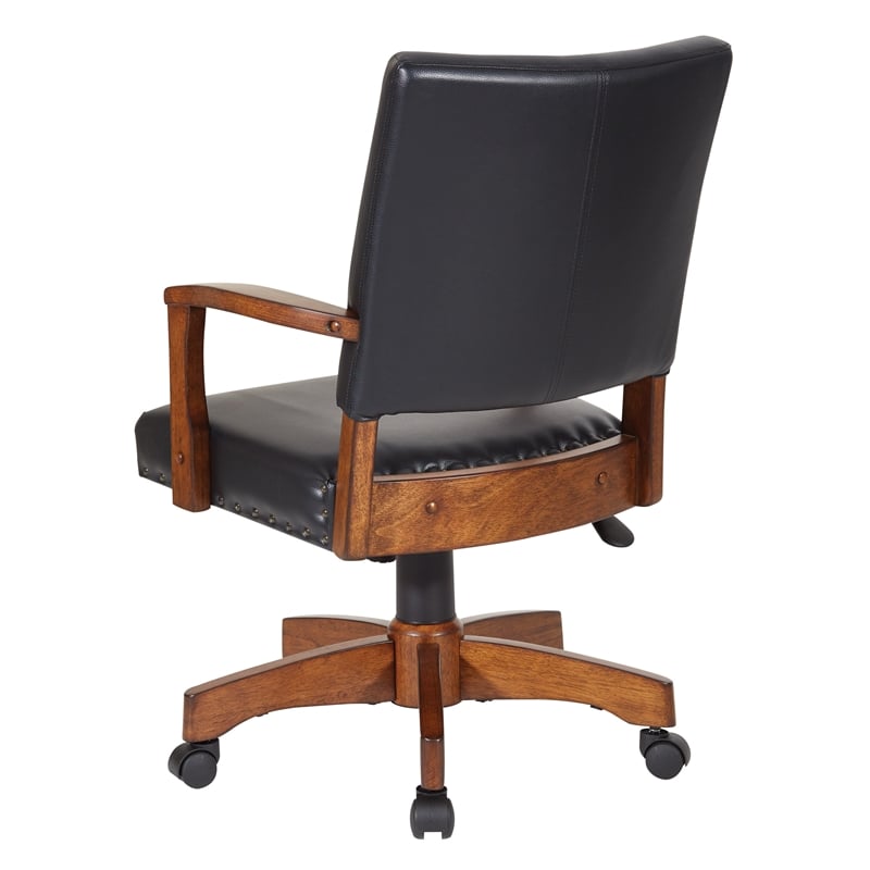 Pemberly Row Deluxe Wood Bankers Chair in Black Faux Leather