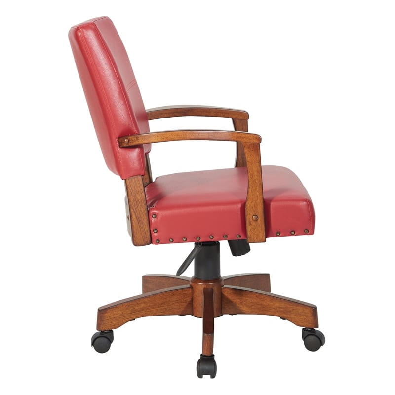 Pemberly Row Modern Deluxe Wood Bankers Chair in Red Faux Leather