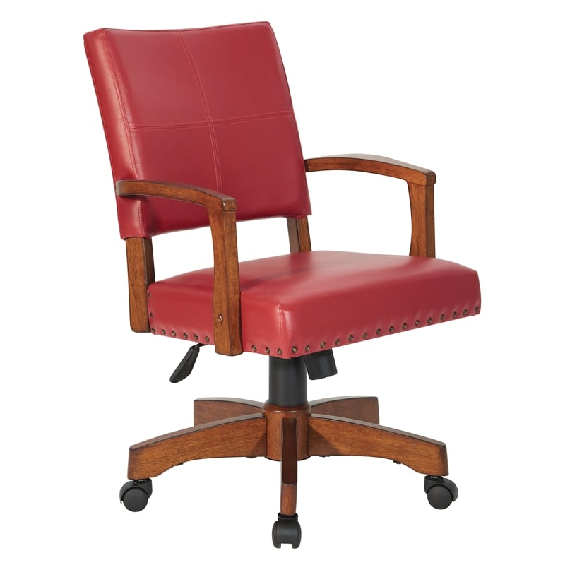 Pemberly Row Modern Deluxe Wood Bankers Chair in Red Faux Leather