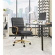 Pemberly Row Mid-Back Faux Leather Chair with Gold Finish in Black Faux Leather