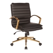 Pemberly Row Mid-Back Faux Leather Chair with Gold Finish in Black Faux Leather