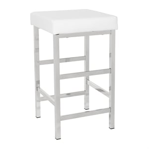 Pemberly Row 26&quot Backless Stool in White Fabric with Polished Chrome Legs