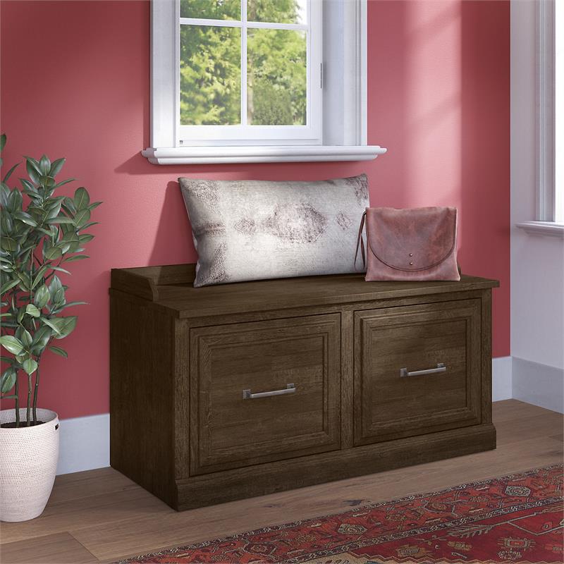 Pemberly Row 40W Shoe Storage Bench with Doors in Ash Brown - Engineered Wood