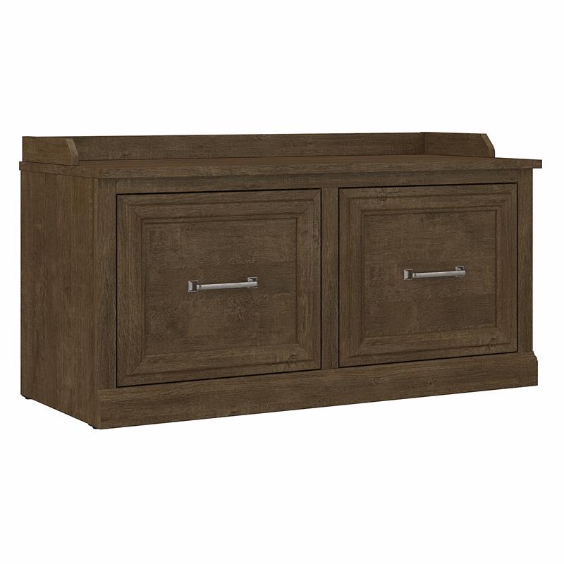 Pemberly Row 40W Shoe Storage Bench with Doors in Ash Brown - Engineered Wood