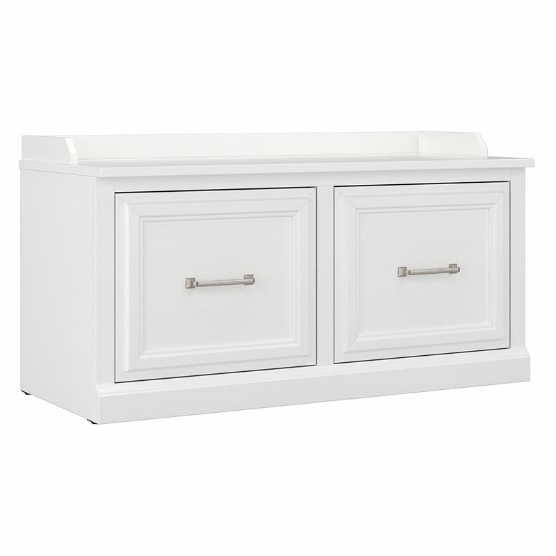 Pemberly Row 40W Shoe Storage Bench with Doors in White Ash - Engineered Wood