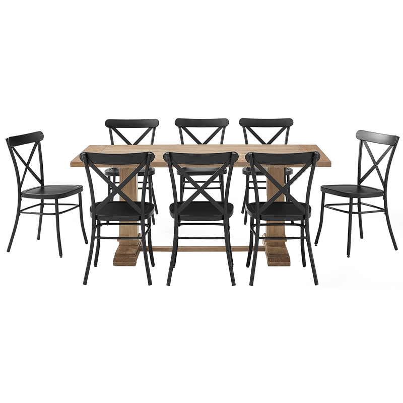 Pemberly Row 9-piece Wood Dining Set in Matte Black/Rustic Brown