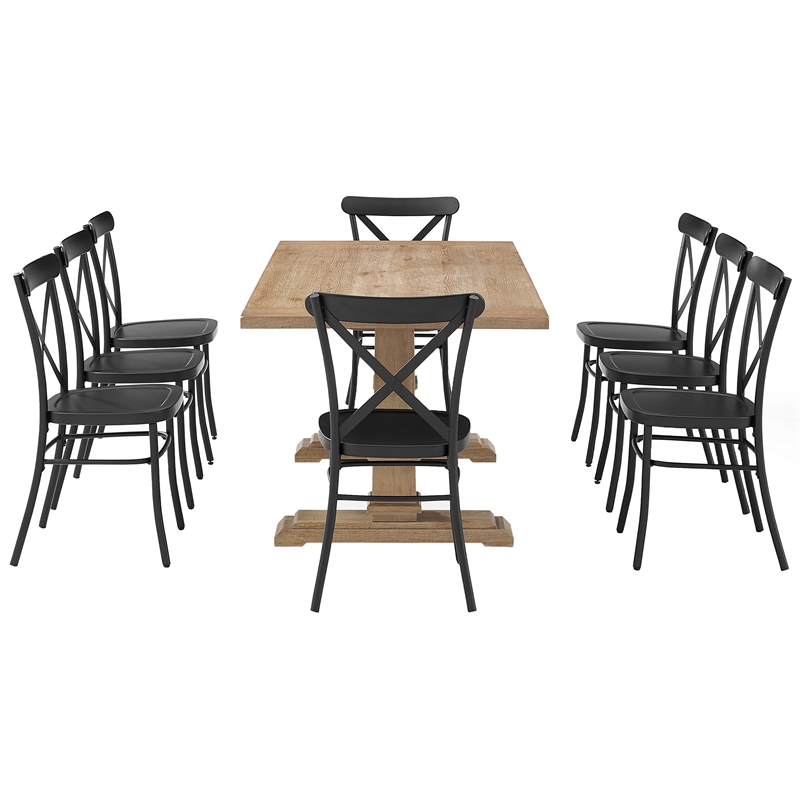 Pemberly Row 9-piece Wood Dining Set in Matte Black/Rustic Brown