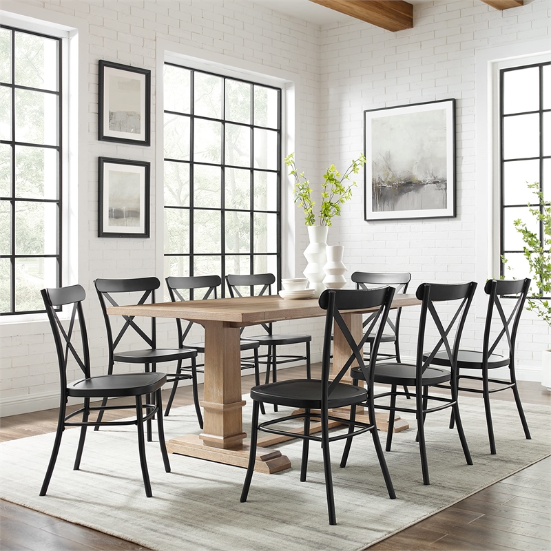 Pemberly Row 9-piece Wood Dining Set in Matte Black/Rustic Brown