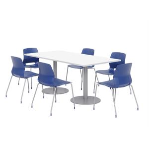 Pemberly Row 36 x 72&quot Table - 6 Navy Lola Chairs - White Top - Silver Base