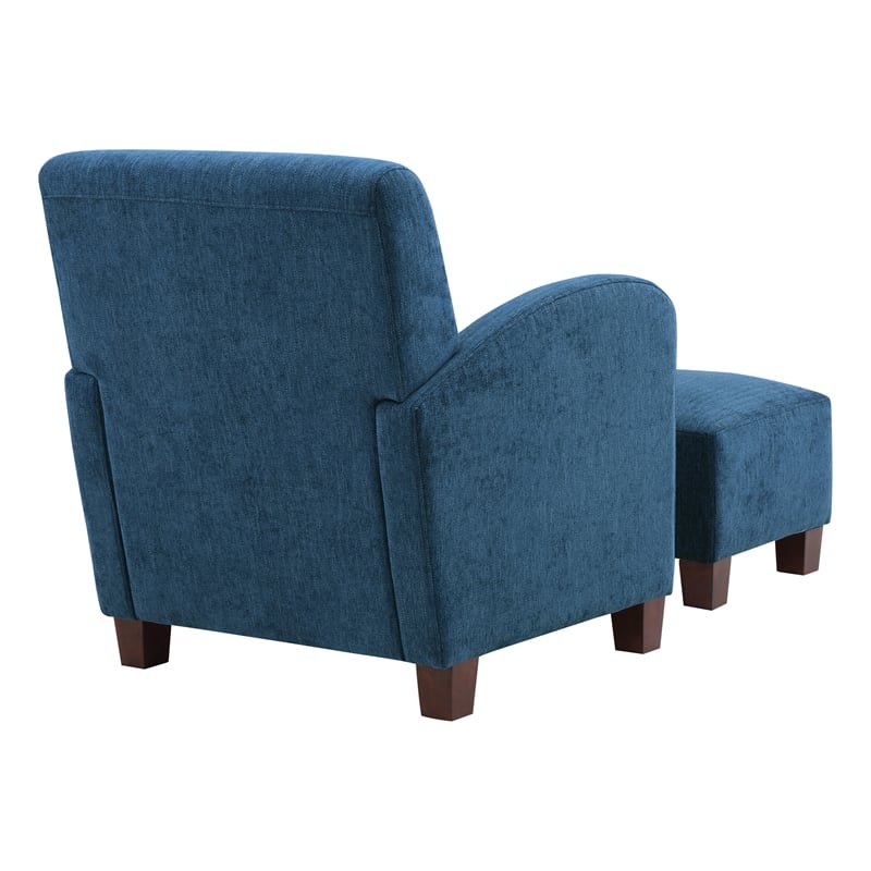 Pemberly Row Chair & Ottoman in Navy Blue Fabric with Medium Espresso Legs