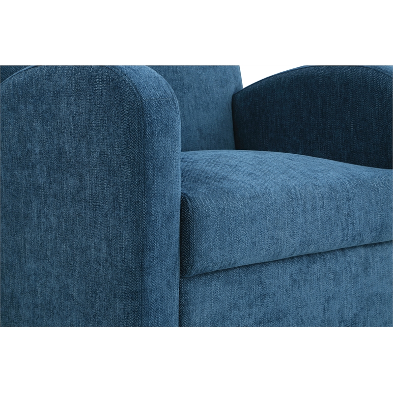 Pemberly Row Chair & Ottoman in Navy Blue Fabric with Medium Espresso Legs