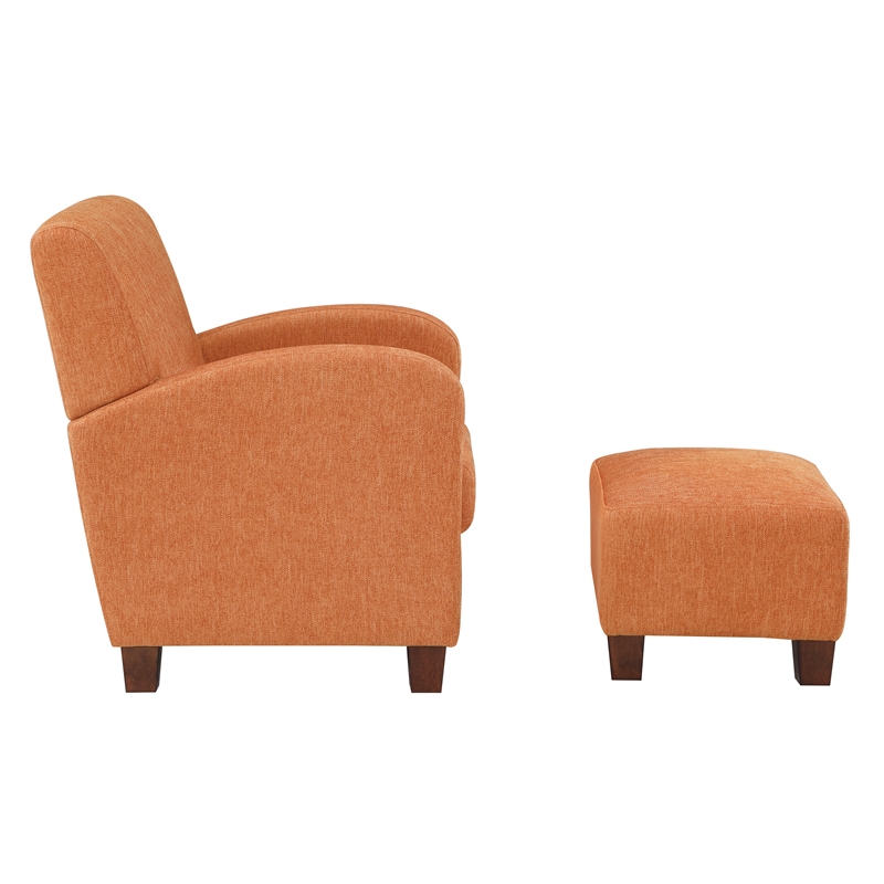 Pemberly Row Chair & Ottoman Herringbone Orange Fabric with Medium Espresso Legs