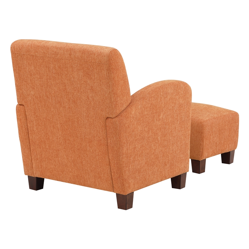 Pemberly Row Chair & Ottoman Herringbone Orange Fabric with Medium Espresso Legs